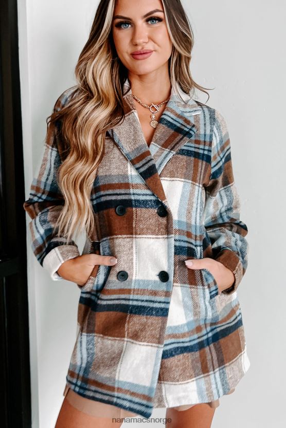 blå/brun NanaMacs min sjarmerende selv rutete blazer shacket 402NJ03812