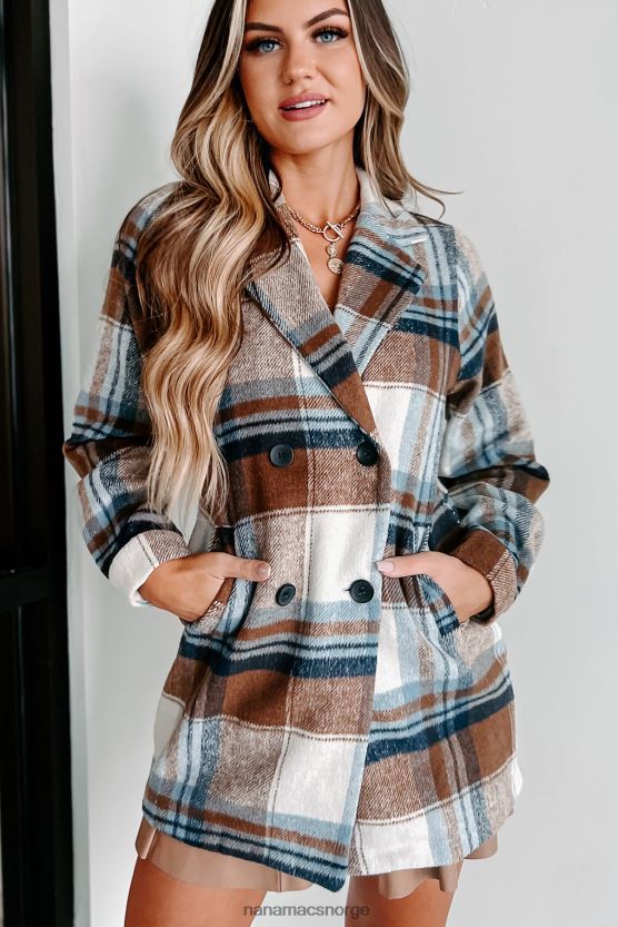 blå/brun NanaMacs min sjarmerende selv rutete blazer shacket 402NJ03812