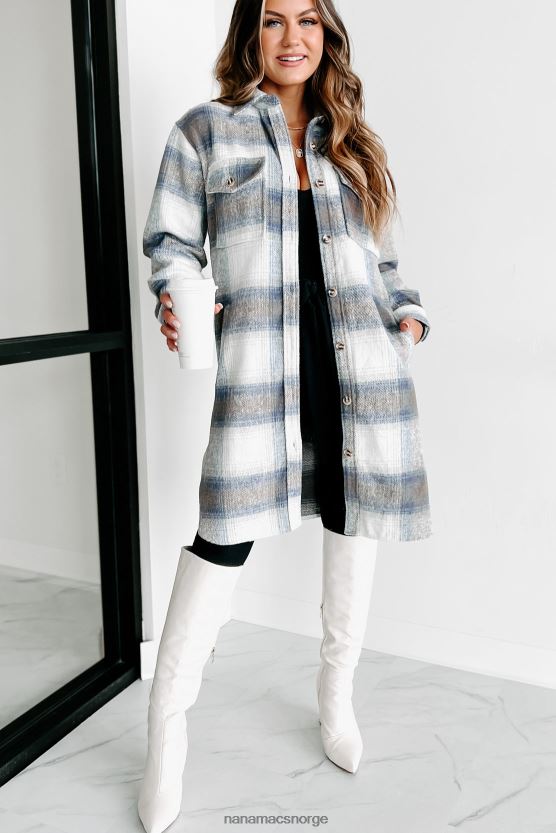 blå/mokka/hvit NanaMacs bare vær sikker på lang rutete shacket 402NJ03647