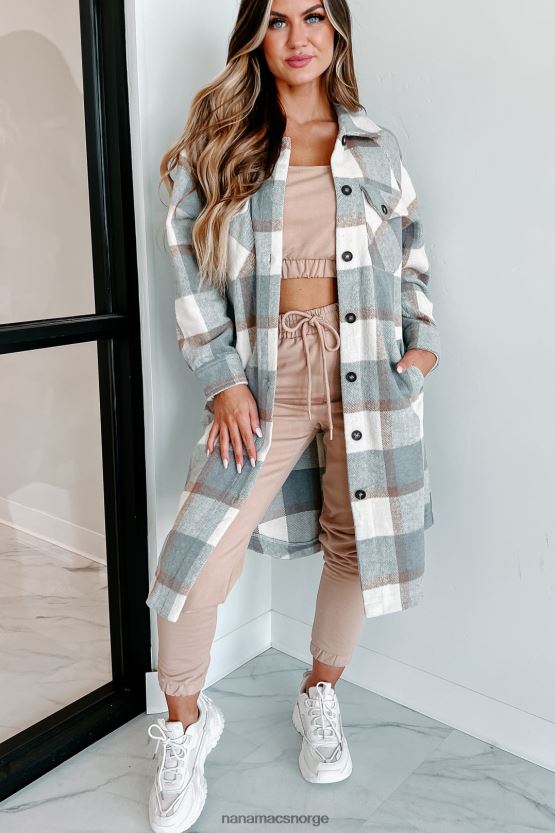 grå NanaMacs plass til å puste lang rutete sjacket 402NJ03688