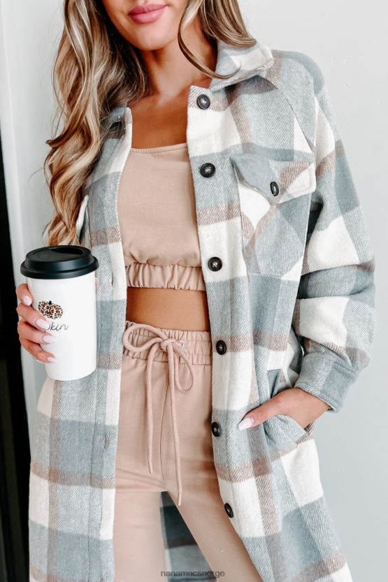 grå NanaMacs plass til å puste lang rutete sjacket 402NJ03688