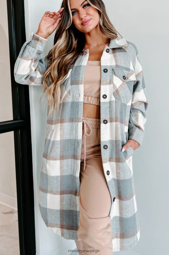 grå NanaMacs plass til å puste lang rutete sjacket 402NJ03688