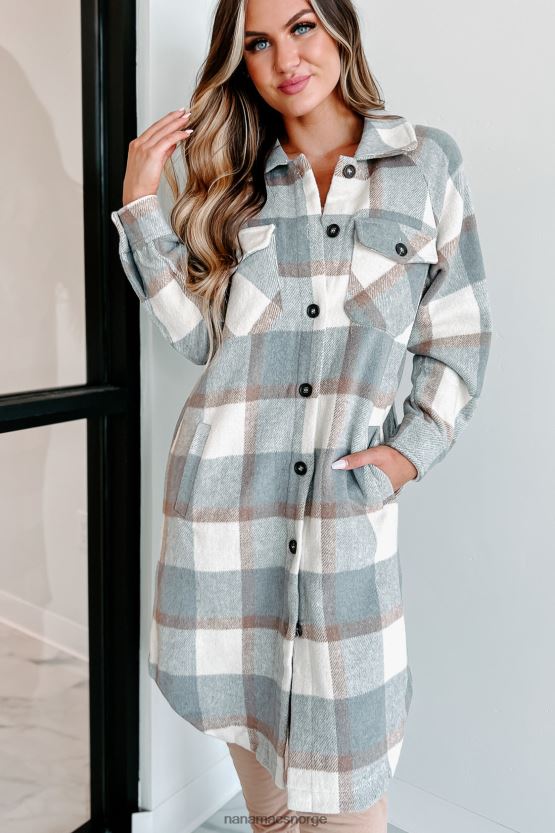 grå NanaMacs plass til å puste lang rutete sjacket 402NJ03688