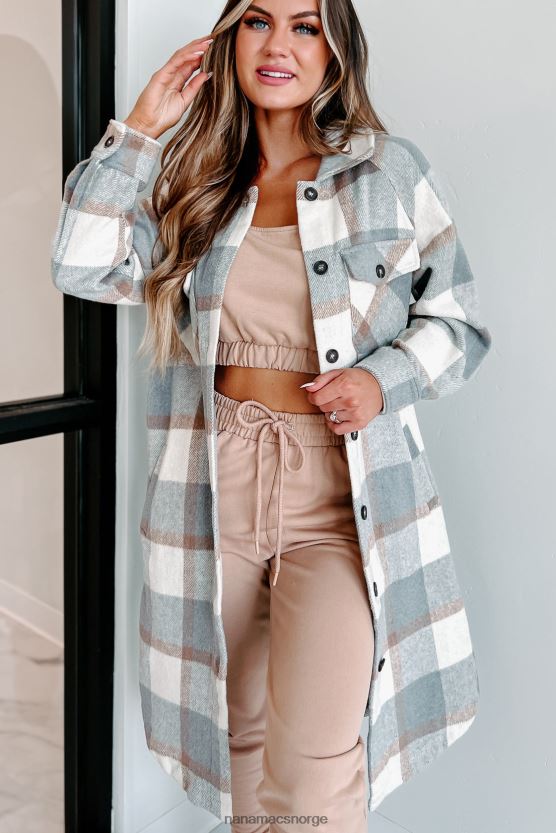 grå NanaMacs plass til å puste lang rutete sjacket 402NJ03688