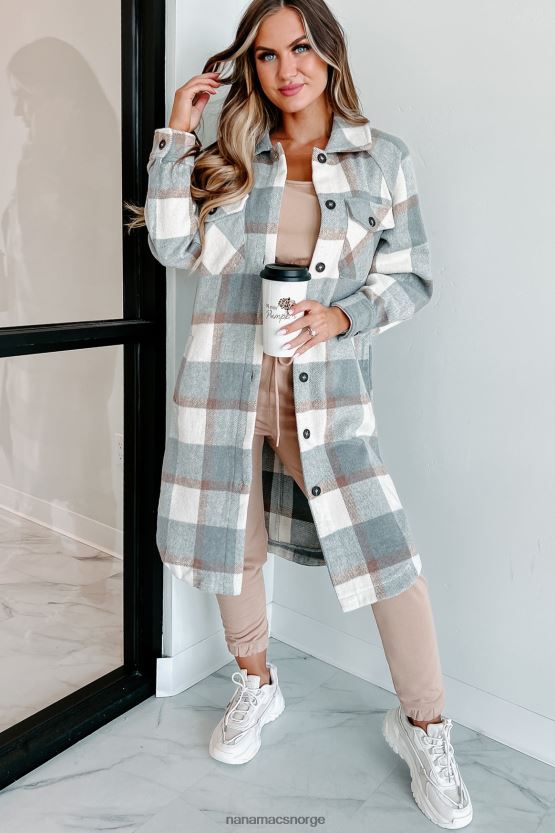 grå NanaMacs plass til å puste lang rutete sjacket 402NJ03688