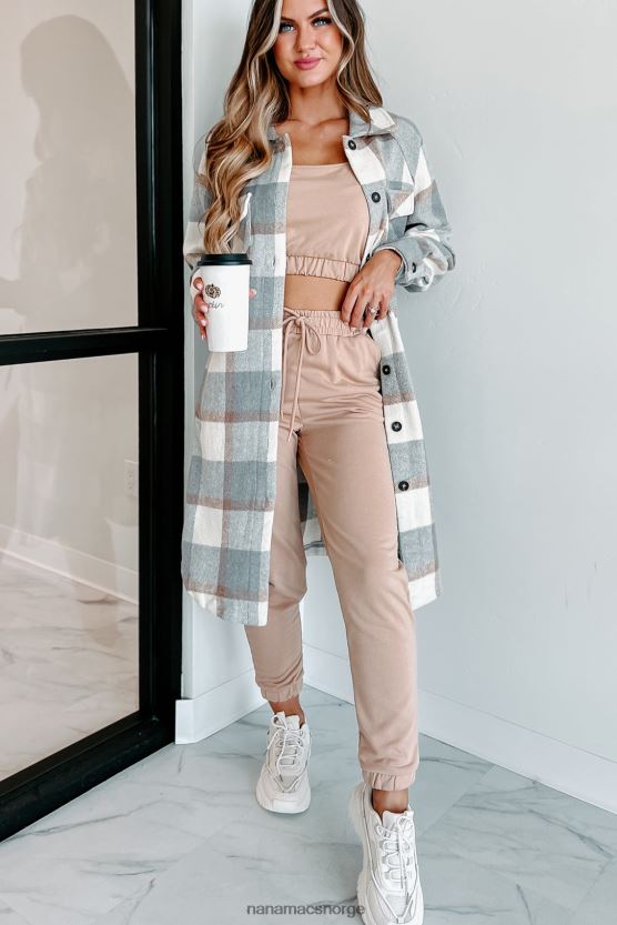 grå NanaMacs plass til å puste lang rutete sjacket 402NJ03688