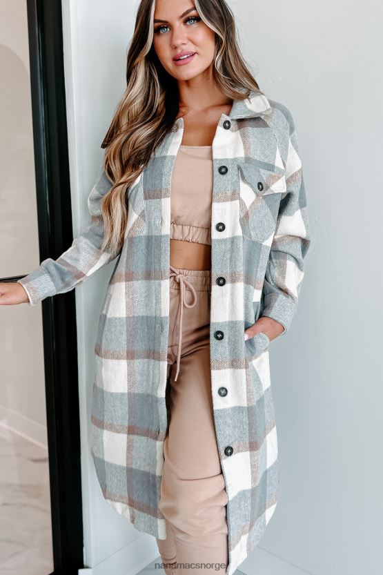 grå NanaMacs plass til å puste lang rutete sjacket 402NJ03688