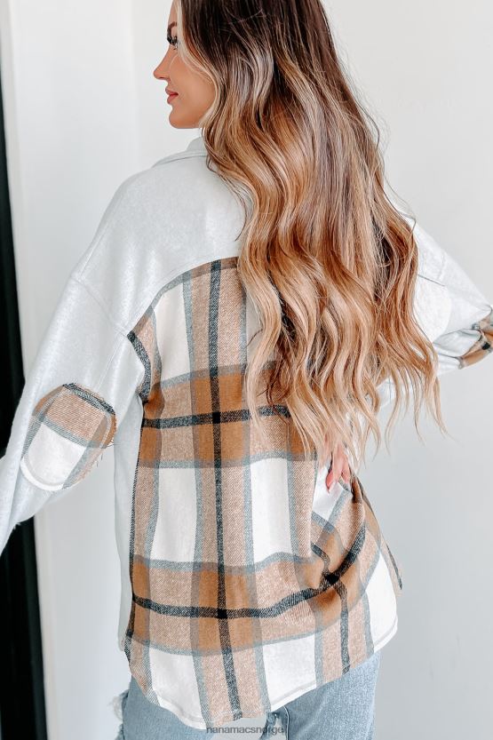 grå NanaMacs åpne spørsmål pledd kontrastpanel fleece-shacket 402NJ01774