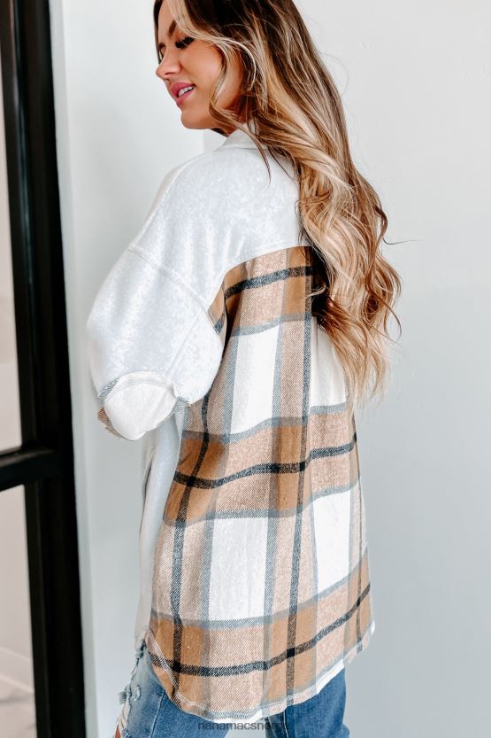 grå NanaMacs åpne spørsmål pledd kontrastpanel fleece-shacket 402NJ01774