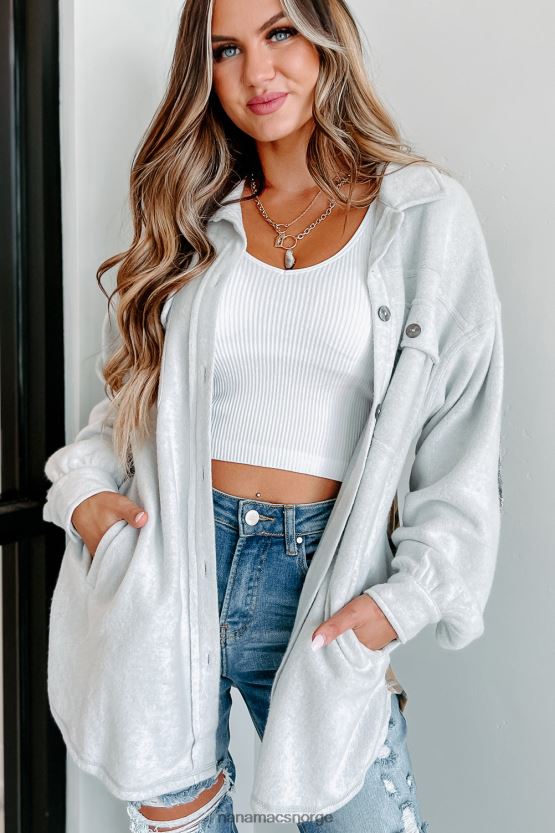 grå NanaMacs åpne spørsmål pledd kontrastpanel fleece-shacket 402NJ01774