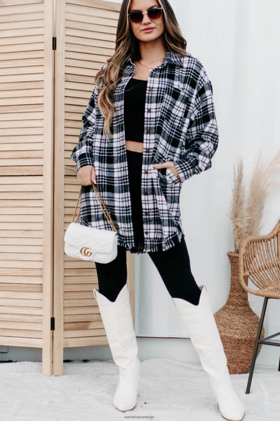 hvit svart NanaMacs cider bål lang rutete shacket 402NJ03701