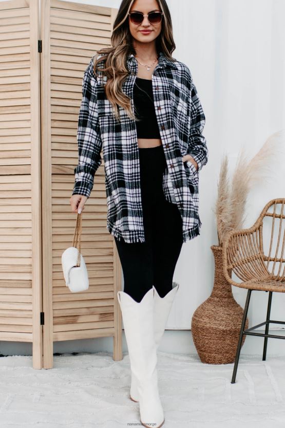 hvit svart NanaMacs cider bål lang rutete shacket 402NJ03701