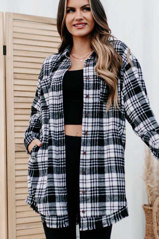 hvit svart NanaMacs cider bål lang rutete shacket 402NJ03701