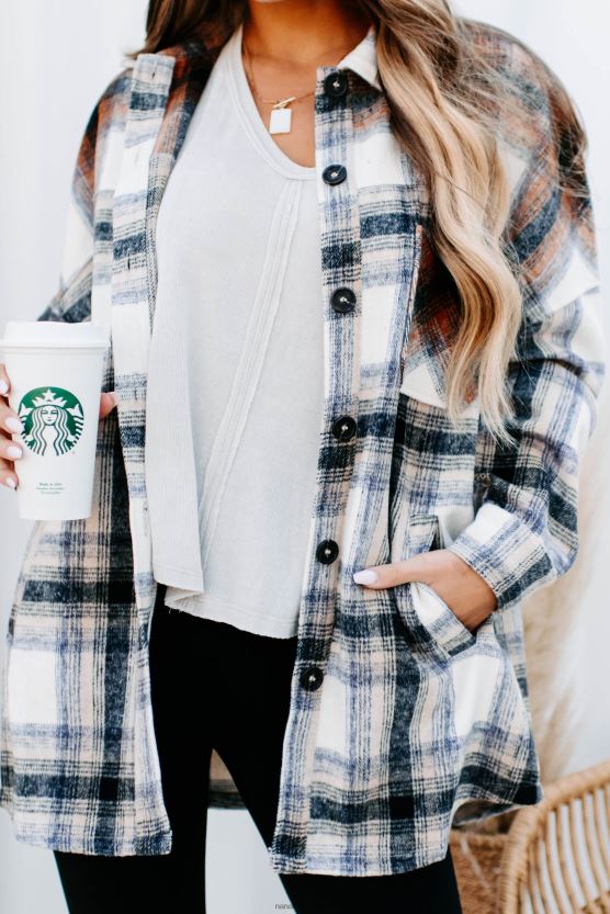 kamel/rust NanaMacs nordover overdimensjonert colourblock rutete shacket 402NJ03702