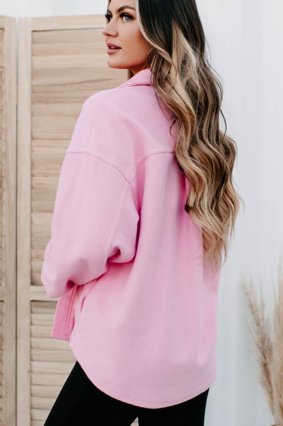 rosa NanaMacs enkle utsagn knapp-front shacket 402NJ03668