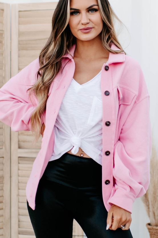 rosa NanaMacs enkle utsagn knapp-front shacket 402NJ03668