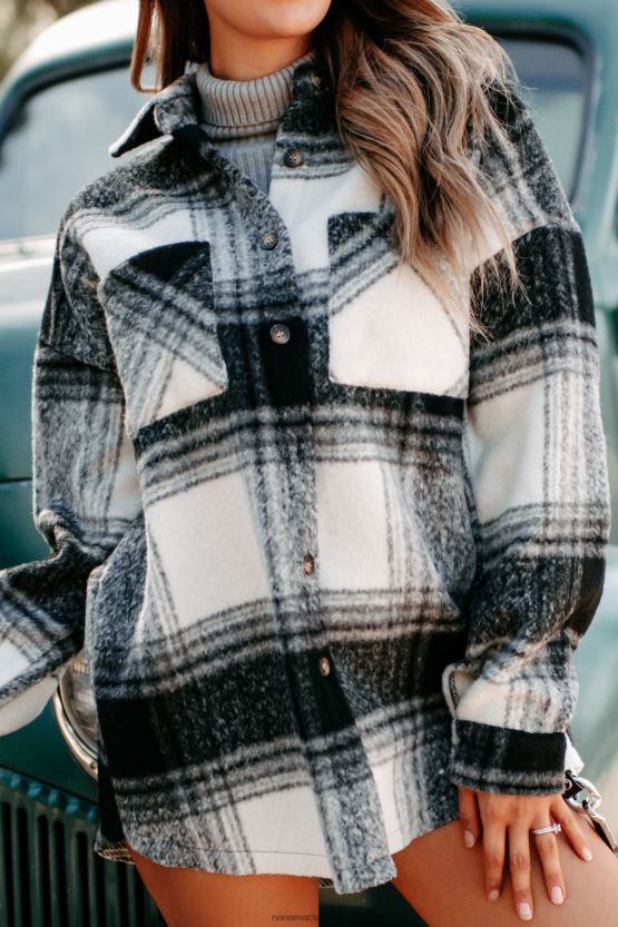 svart NanaMacs zephyr rutete oversized shacket 402NJ03708