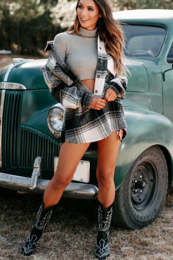 svart NanaMacs zephyr rutete oversized shacket 402NJ03708