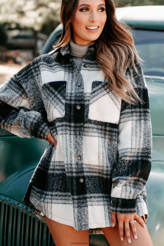 svart NanaMacs zephyr rutete oversized shacket 402NJ03708