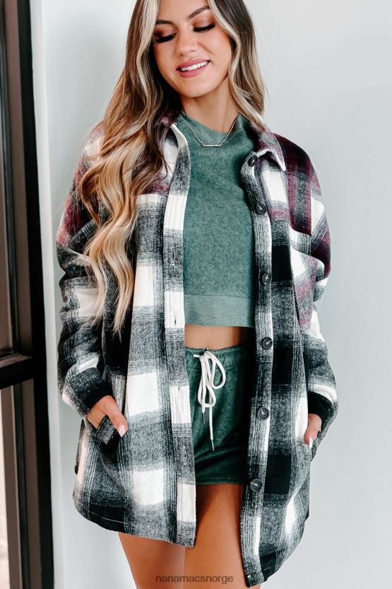 svart/burgunder NanaMacs nordover overdimensjonert colourblock rutete shacket 402NJ03684