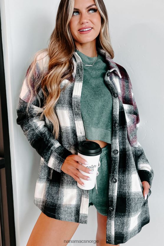 svart/burgunder NanaMacs nordover overdimensjonert colourblock rutete shacket 402NJ03684