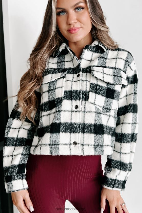 svart hvit NanaMacs sade pledd shacket 402NJ03673