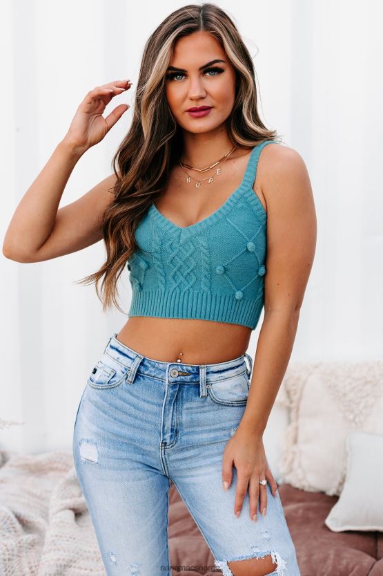 blågrønn NanaMacs finne inspirasjon genser strikket crop tank topp 402NJ01698