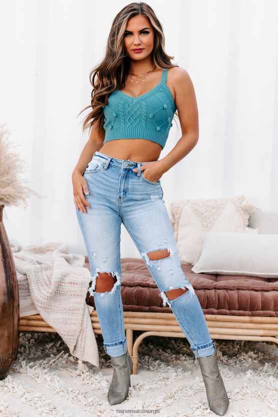 blågrønn NanaMacs finne inspirasjon genser strikket crop tank topp 402NJ01698