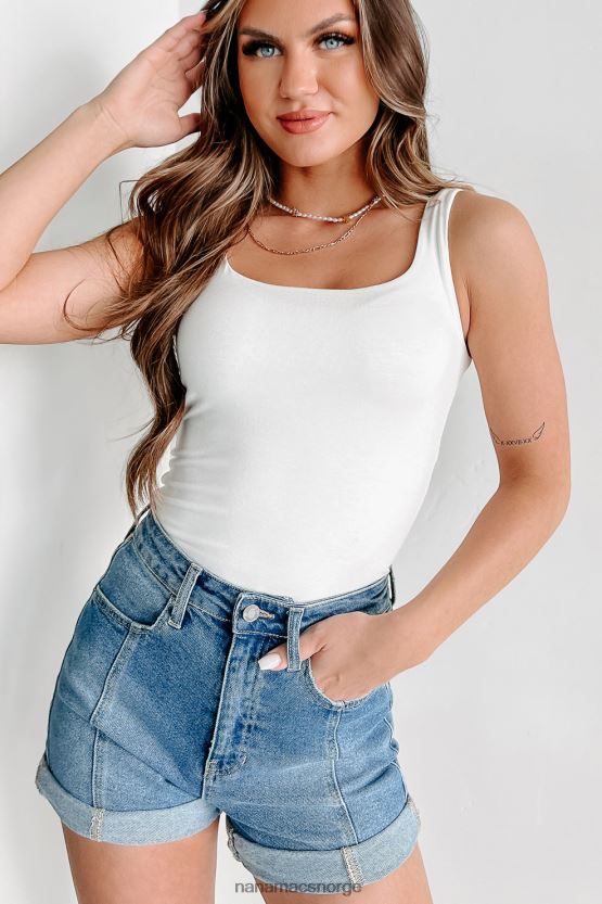 elfenbein NanaMacs Asher dobbel-lags tank-topp med firkantet hals 402NJ0681