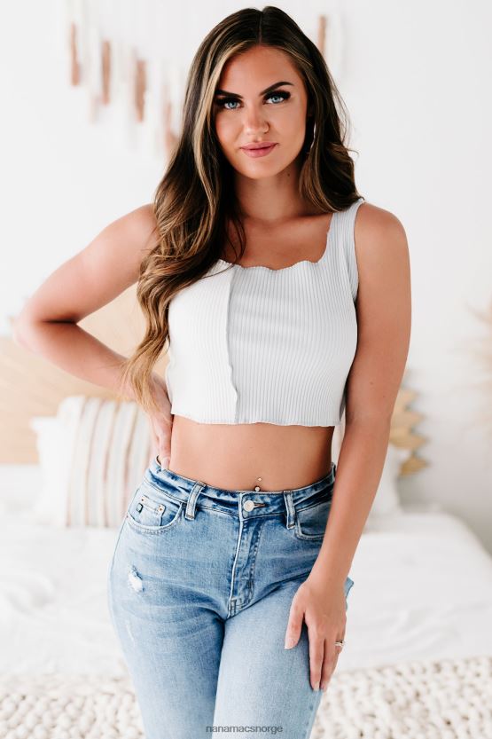 elfenbein NanaMacs split personlighet ribbet fargeblokk cropped tank topp 402NJ01514