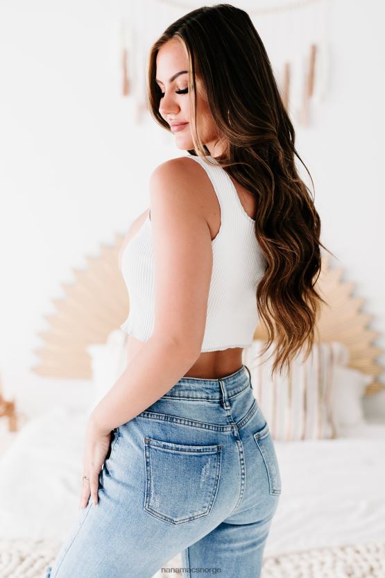 elfenbein NanaMacs split personlighet ribbet fargeblokk cropped tank topp 402NJ01514