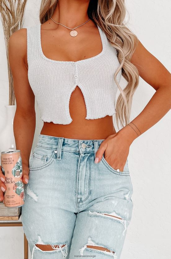 grå blå NanaMacs forfriskende ærlig strikket tanktopp med splittkant 402NJ01420