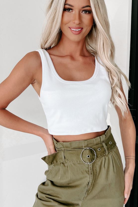 hvit NanaMacs bare grunnleggende ribbet crop tank topp 402NJ0680