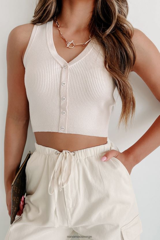 krem NanaMacs ikke bare en vakker strikket beskjæringstank med knapp foran 402NJ0509