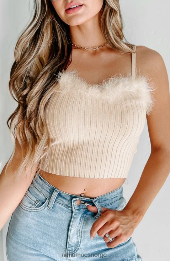 krem NanaMacs uten grunn fjærtrimmet genser strikket tank topp 402NJ0186