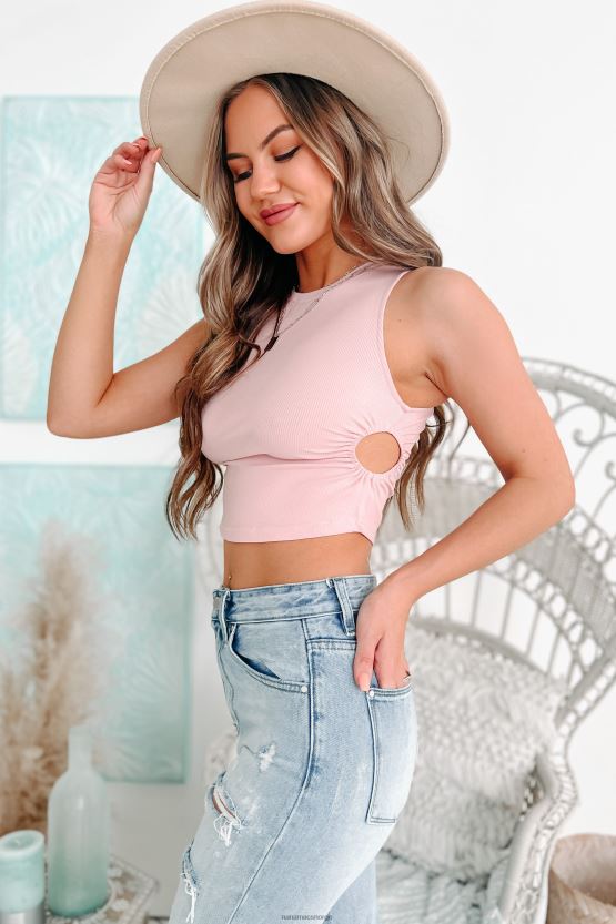 støvete rosa NanaMacs cutie ribbet cut-out tanktop 402NJ01433