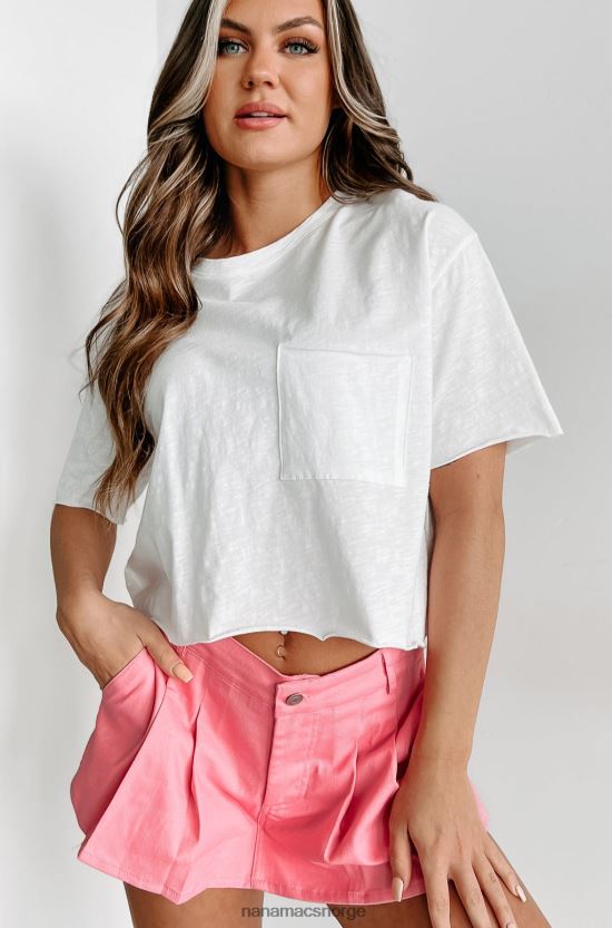 hvit NanaMacs gjennomsnittlig jentete t-skjorte med rå hem 402NJ0563