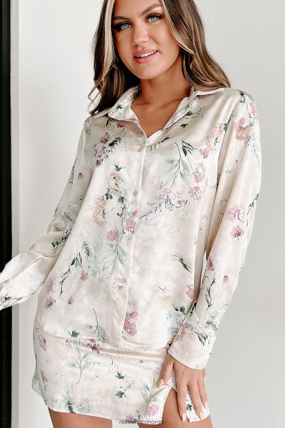 beige NanaMacs tilhører meg floral knapp foran topp 402NJ0819