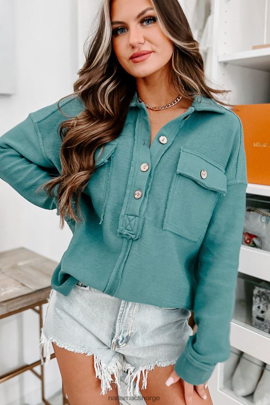 blågrønn NanaMacs søt minne teksturert knapp foran pull over toppen 402NJ01750