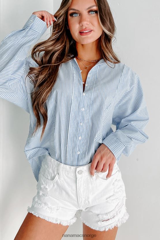 blå hvit NanaMacs telling av dagene stripete knapp foran langermet topp 402NJ0885