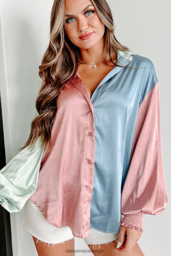 blå multi NanaMacs følelsen av liv med fargeblokkknapper med lange ermer foran 402NJ01706