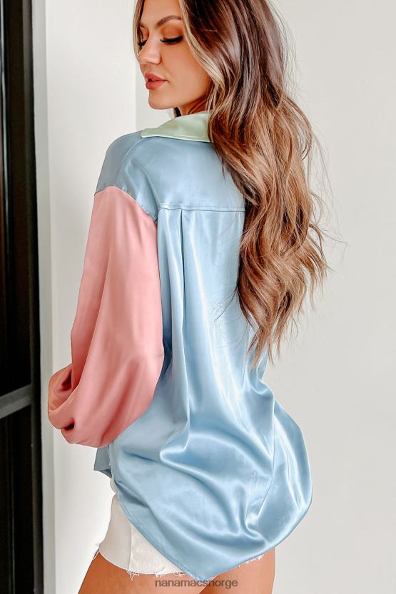 blå multi NanaMacs følelsen av liv med fargeblokkknapper med lange ermer foran 402NJ01706