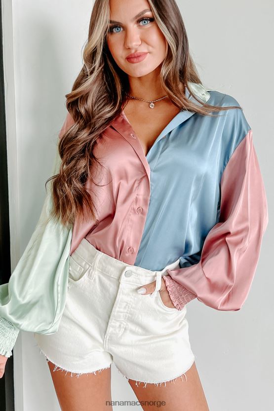 blå multi NanaMacs følelsen av liv med fargeblokkknapper med lange ermer foran 402NJ01706