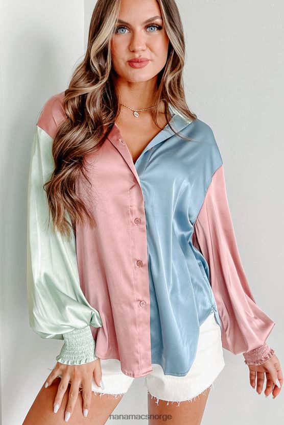 blå multi NanaMacs følelsen av liv med fargeblokkknapper med lange ermer foran 402NJ01706