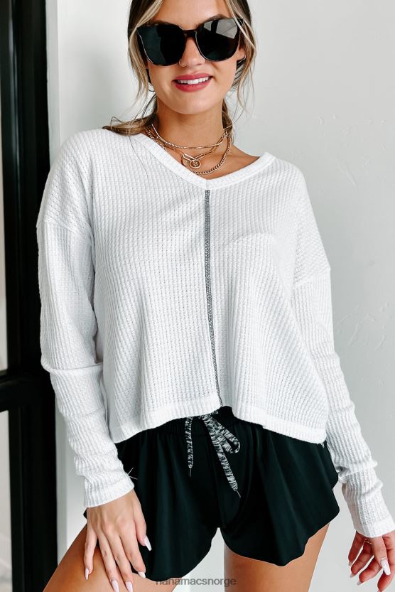 hvit NanaMacs god merittliste langermet vaffeltopp 402NJ01776