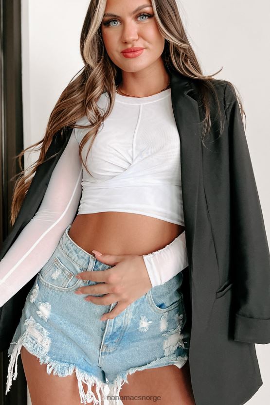 hvit NanaMacs se tvers gjennom deg mesh langermet topp 402NJ01182