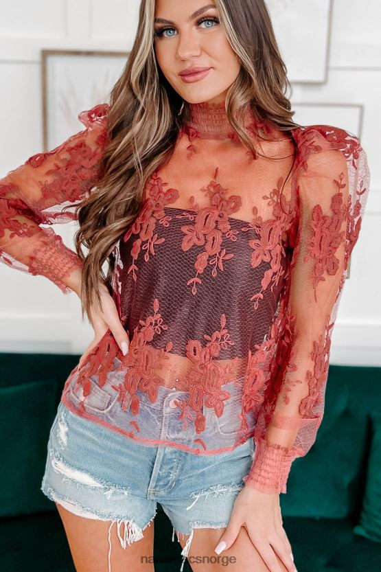 marsala NanaMacs forelsket i deg ren mesh mock hals topp 402NJ01757