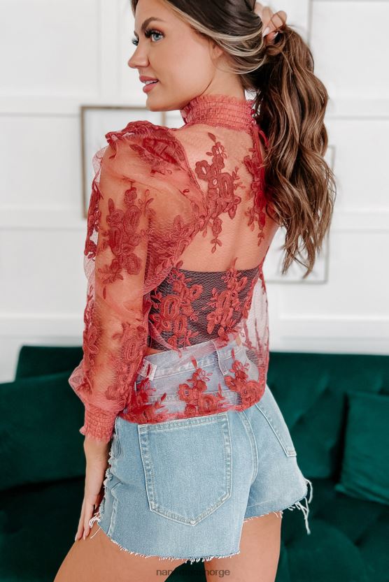 marsala NanaMacs forelsket i deg ren mesh mock hals topp 402NJ01757