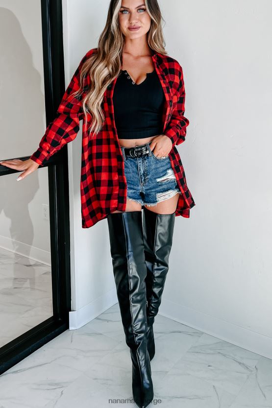 rød NanaMacs venter like ved rutete langermet topp 402NJ01764