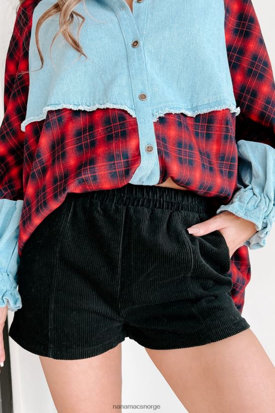 rød/denim NanaMacs forløsende funksjon blander media langermet topp 402NJ01762